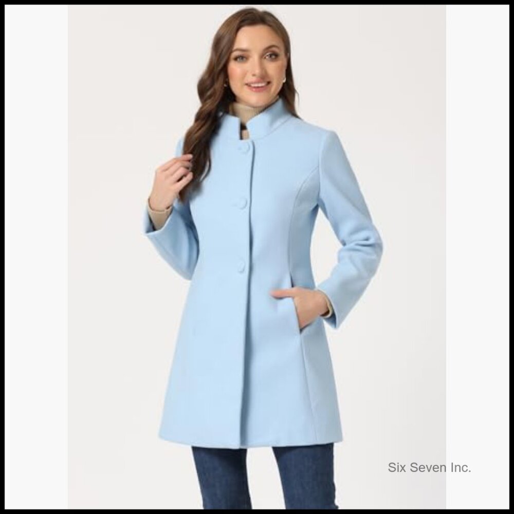 Polyester Pea Coat, Stand Collar, Single Breasted… - image 2